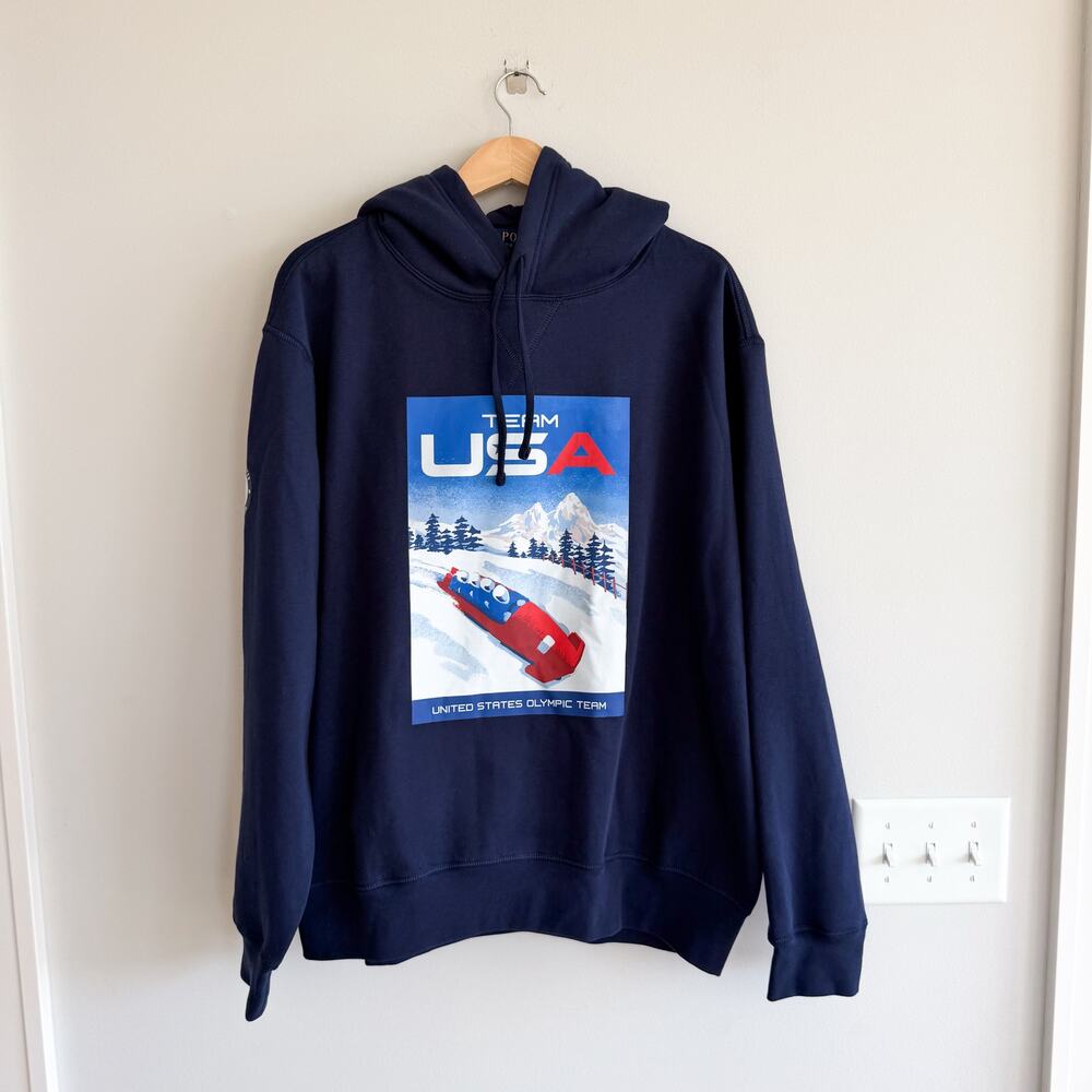 Polo Ralph Lauren 2026 USA Olympic Team Graphic Hoodie Sweatshirt NavyBlue XL